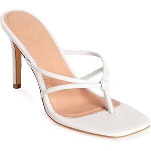 Coutgo Womens Size 8 White Strappy 4" Heel Thong Slide On Open Square Toe Shoes